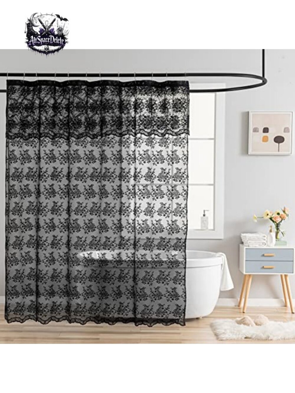 Lace Shower Curtain 72x72 with Attached Valance Gothic Victorian Bathroom